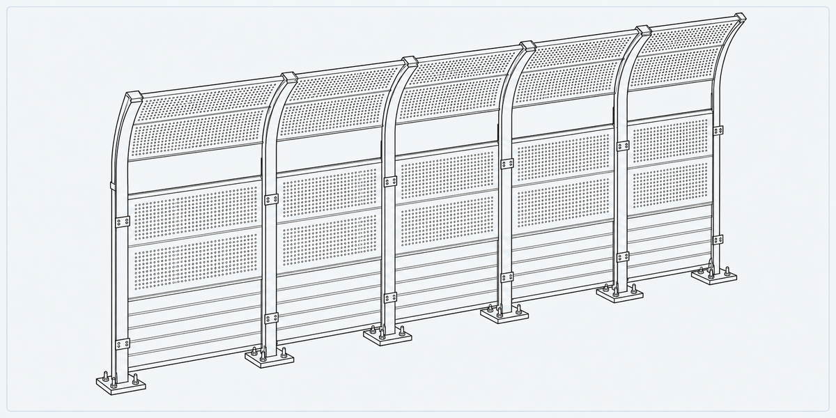 Curved Sound Barrier structure detail image showing key components and connections