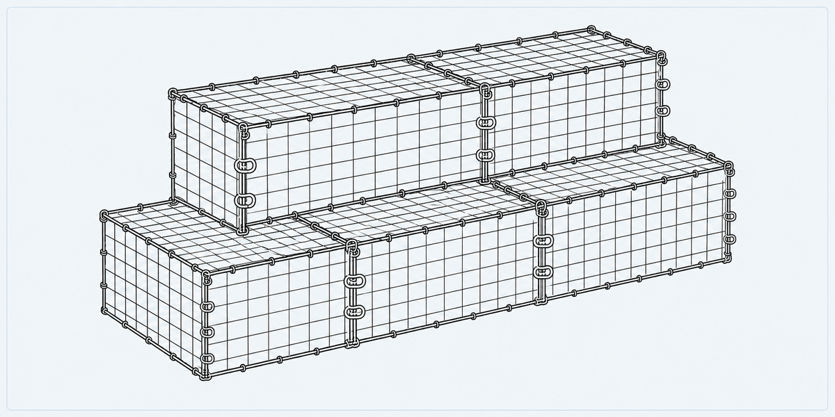 Ecological Interlocking Gabion structure detail image showing key components and connections