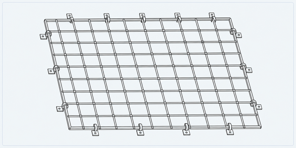 Grille structure detail image showing key components and connections