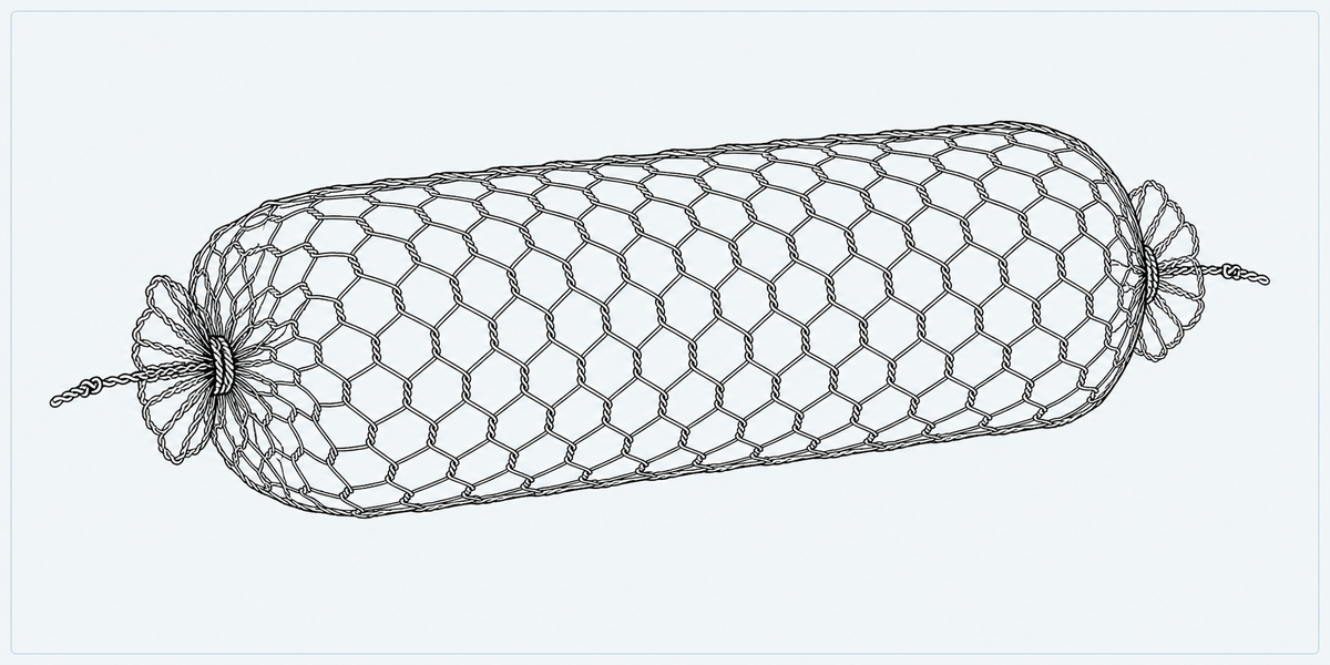 Sack Gabion structure detail image showing key components and connections