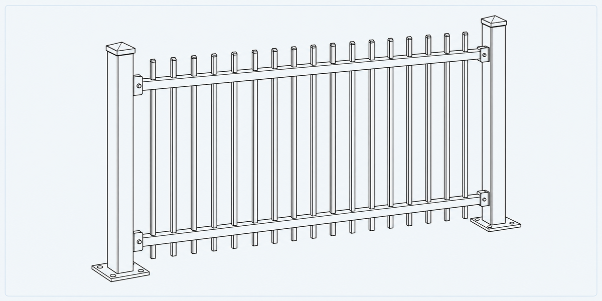 Steel Fence structure detail image showing key components and connections