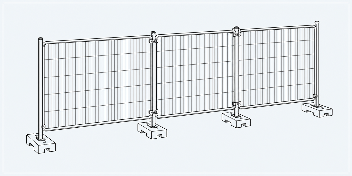Temporary Fence structure detail image showing key components and connections